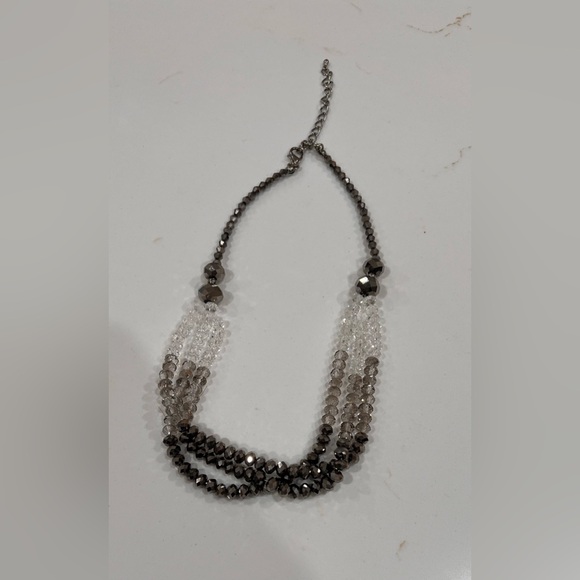 Silver Grey Clear Beaded Multi Strand Necklace - Picture 5 of 5